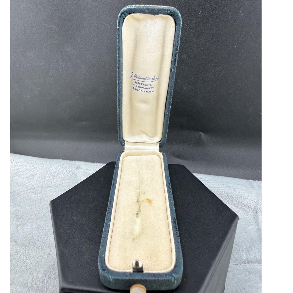 Vintage J. Stadtmuller's Son's Stick Pin Box Blue Gold Trim 3.5 Inch